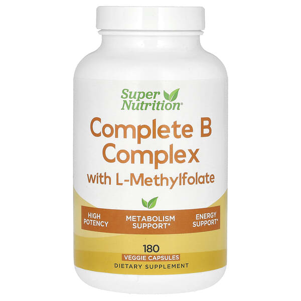 Super Nutrition, Complete B Complex with L-Methylfolate and Methylcobalamin B12, 180 Veggie Capsules