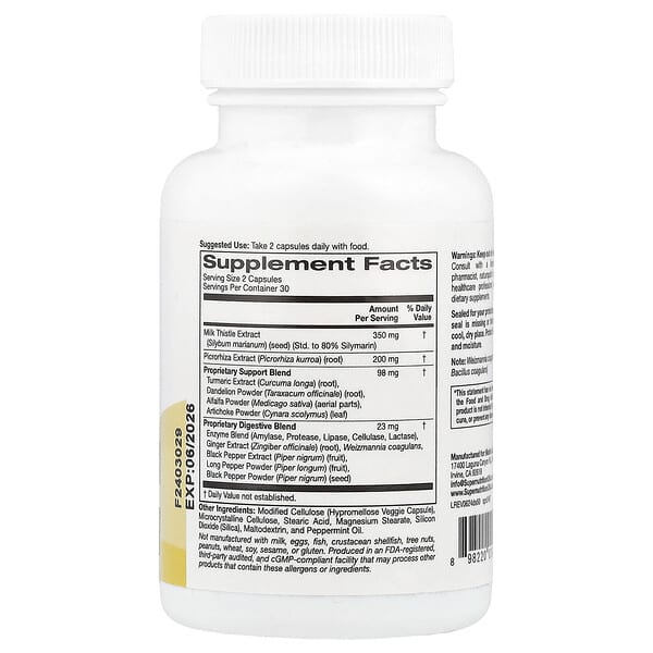 Alternative view of Super Nutrition, Detox Support with Milk Thistle Extract, Picrorhiza Root Extract, Turmeric Extract, Dandelion Powder and Digestive Blend, 60 Veggie Capsules