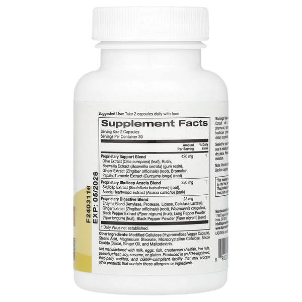 Alternative view of Super Nutrition, Joint Support with Olive Extract, Rutin, Boswellia Extract, and Ginger Extract, 60 Veggie Capsules