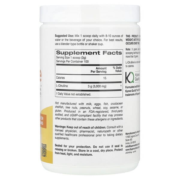 Alternative view of Super Nutrition, L-Citrulline, Unflavored, 10.58 oz (300 g)