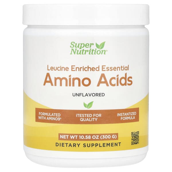 Super Nutrition, Leucine Enriched Essential Amino Acids with  L-Leucine, L-Lysine, L-Threonine, and L-Isoleucine, Unflavored, 10.58 oz (300 g)