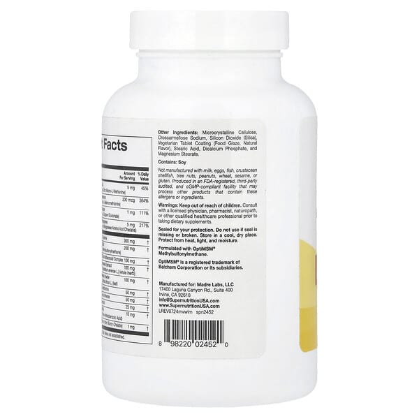 Alternative view of Super Nutrition, Multivitamins with L-Cysteine, MSM, Vitamin A, and Biotin, 180 Tablets