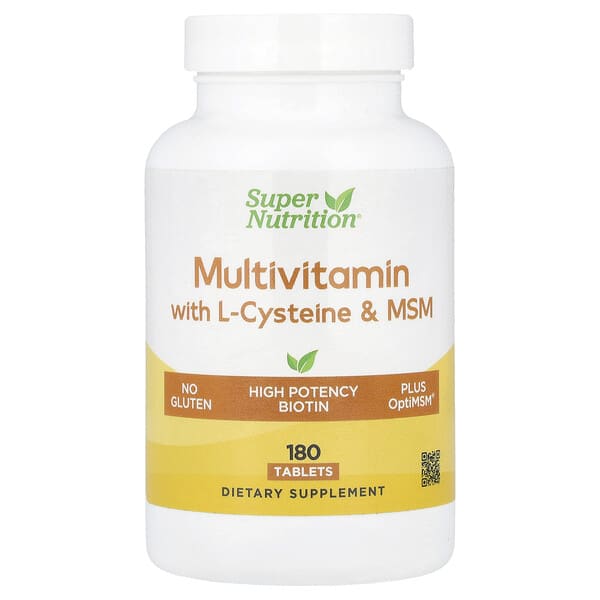 Super Nutrition, Multivitamins with L-Cysteine, MSM, Vitamin A, and Biotin, 180 Tablets