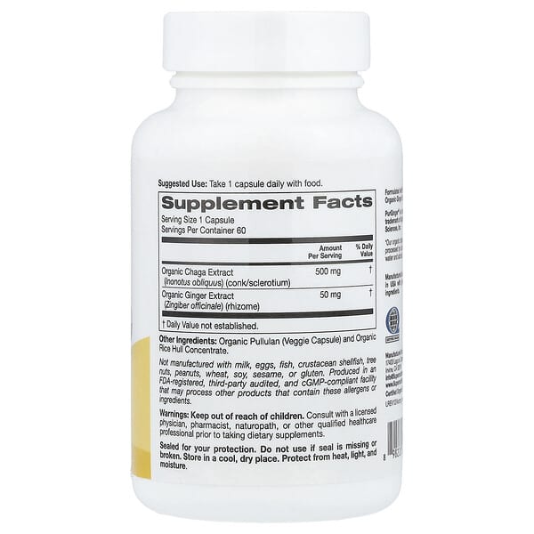 Alternative view of Super Nutrition, Organic Chaga Mushroom + Ginger, 60 Veggie Capsules