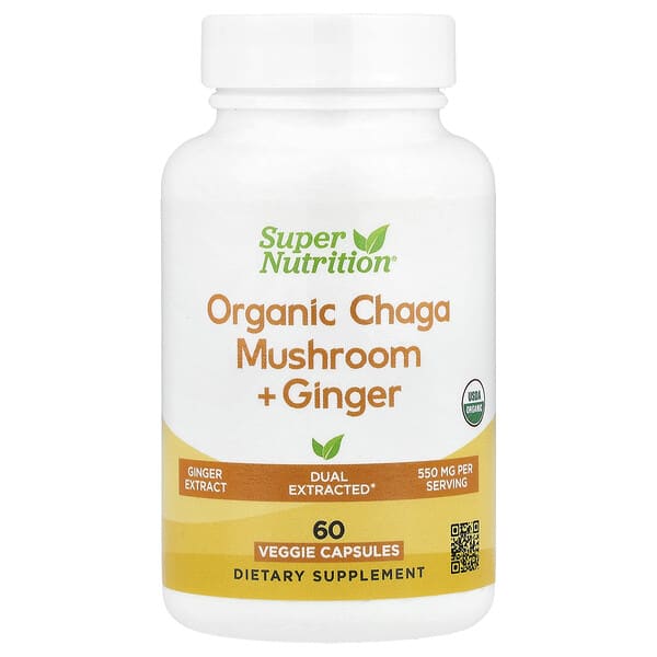 Super Nutrition, Organic Chaga Mushroom + Ginger, 60 Veggie Capsules