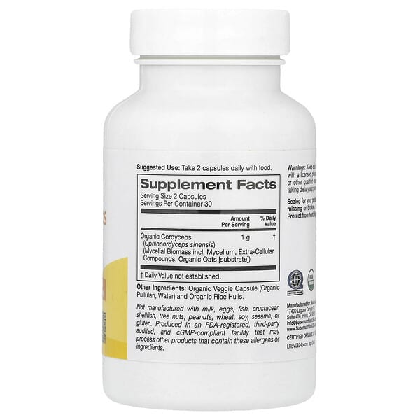 Alternative view of Super Nutrition, Organic Cordyceps Mushroom, 1 g, 60 Veggie Capsules (0.5 g per Capsule)