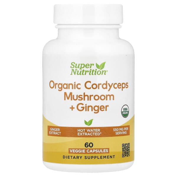 Super Nutrition, Organic Cordyceps Mushroom + Ginger, 60 Veggie Capsules
