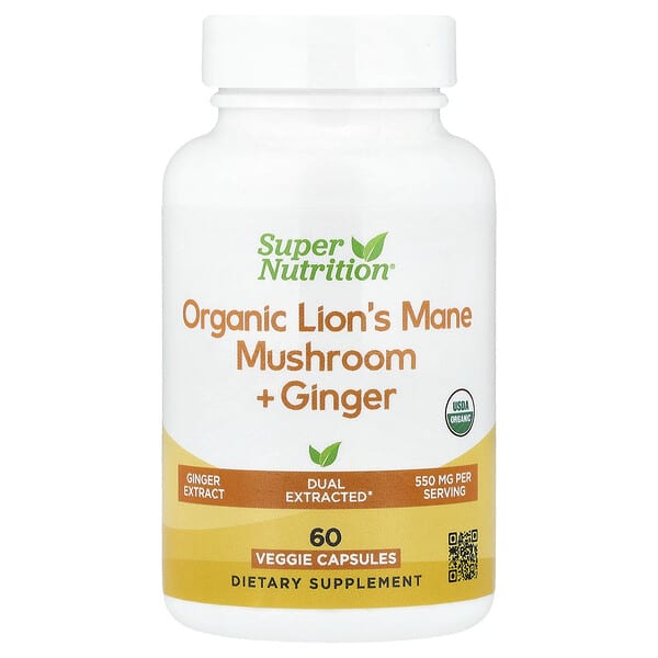 Super Nutrition, Organic Lion's Mane Mushroom + Ginger, 60 Veggie Capsules