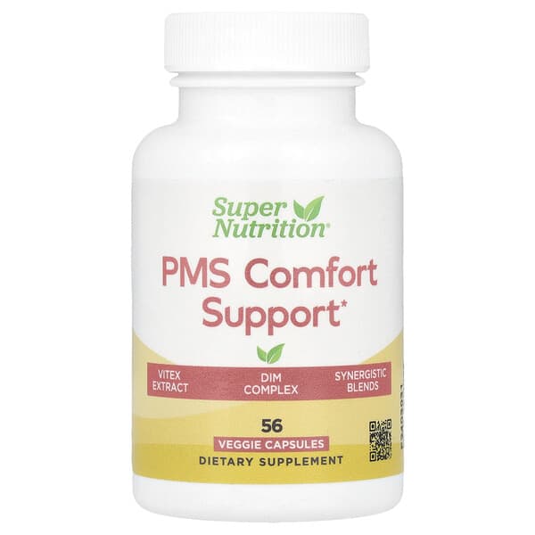 Super Nutrition, PMS Comfort Support with Calcium, Vitex, Magnesium, and BioResponse DIM Complex, 56 Veggie Capsules
