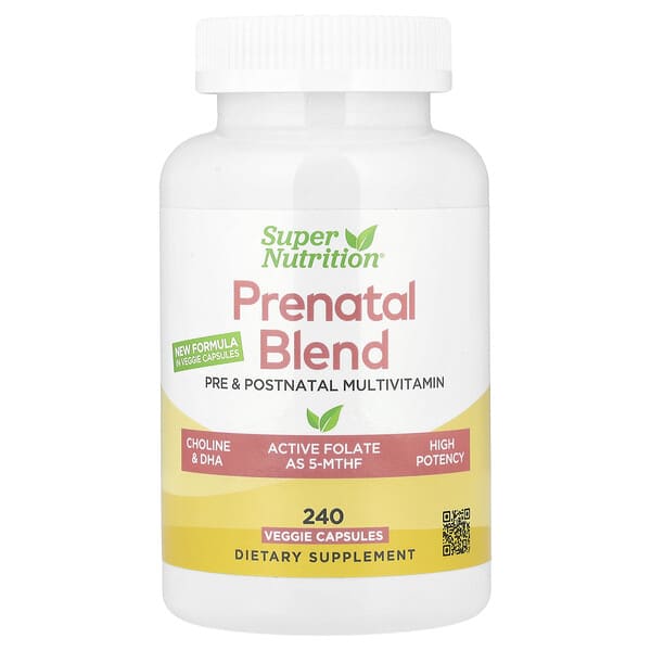 Super Nutrition, Prenatal Multivitamin with Super Greens, Spice Complex, Vitamin C, Choline and Folate, 240 Veggie Capsules