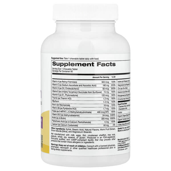 Super Nutrition, Simply One®, 50+ Women Multivitamin + Supporting Herbs, Mixed Berry , 90 Chewable Tablets 2 Super Nutrition, Simply One®, 50+ Women Multivitamin + Supporting Herbs, Mixed Berry , 90 Chewable Tablets - Ảnh 2