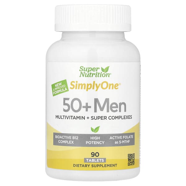 Super Nutrition, Simply One®, Men's 50+ Multivitamin with Super Adaptogens, B12, Greens, Spices & Antioxidants, 90 Tablets