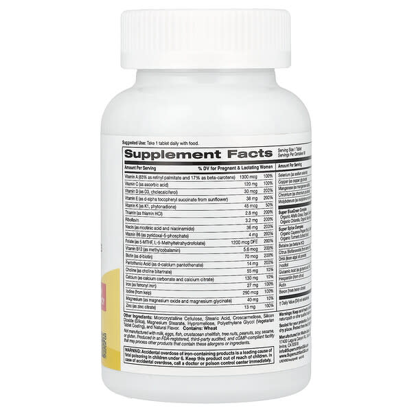 Alternative view of Super Nutrition, Simply One®, Prenatal Multivitamin with Super Greens, Spices, Vitamin A, and Folate, 90 Tablets
