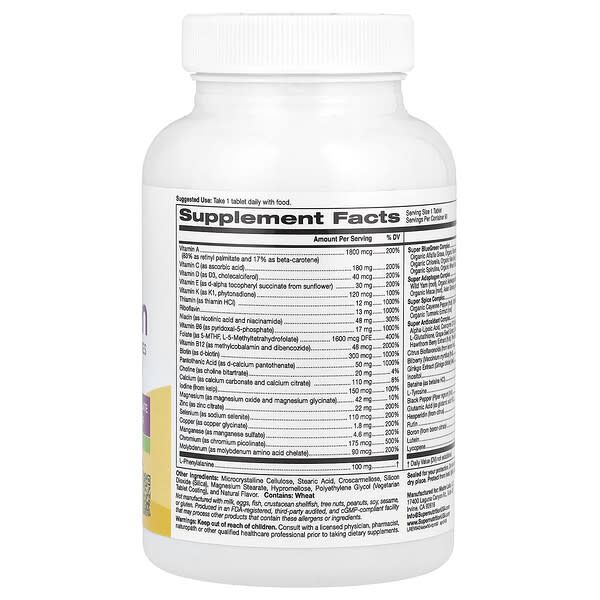 Alternative view of Super Nutrition, SimplyOne®, 50+ Women Multivitamin + Super Complexes with Vitamin A, Vitamin C, Minerals, and Botanicals, Iron Free, 90 Tablets