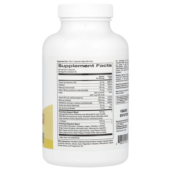 Alternative view of Super Nutrition, Stress Support with L-Theanine, Ashwaghanda, Botanical Blend, and Enzymes, 180 Veggie Capsules