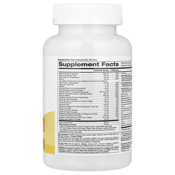 Alternative view of Super Nutrition, Super Immune+ Multivitamin with Super Adaptogens, Vitamin C, Vitamin D, Zinc, and Beta Glucan, 240 Veggie Capsules