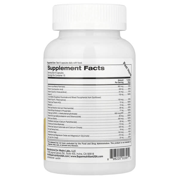 Alternative view of Super Nutrition, Super Immune+ Multivitamin with Super Adaptogens, Vitamin C, Vitamin D, Zinc, and Beta Glucan, 90 Veggie Capsules