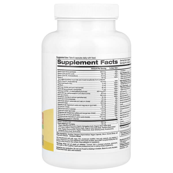 Alternative view of Super Nutrition, Super Immune+ Multivitamin with Vitamin C, Vitamin D, and Beta Glucan, Iron Free, 240 Veggie Capsules