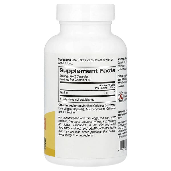 Alternative view of Super Nutrition, Taurine, 120 Veggie Capsules (500 mg per Capsule)