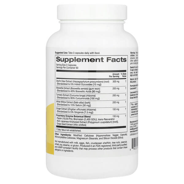 Alternative view of Super Nutrition, Turmeric Joint Complex with Devil's Claw Extract, Boswellia Extract, White Willow Extract, and Ginger Extract, 180 Veggie Capsules