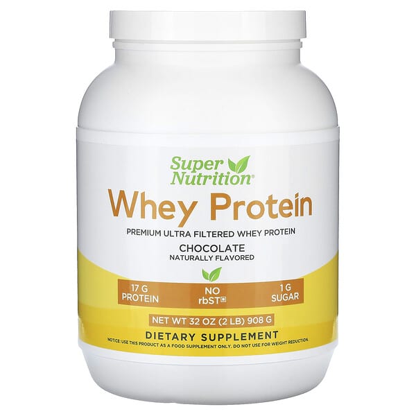 Super Nutrition, Ultra Filtered Whey Protein Powder with Cocoa Powder, Stevia Leaf Extract, Monk Fruit Extract, Sunflower Lecithin, Non-GMO, and rbST Free, Chocolate, 2 lb (908 g)