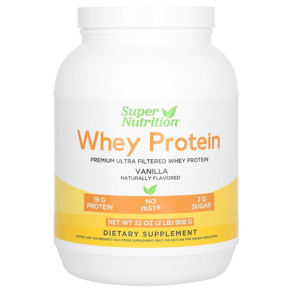 Super Nutrition, Ultra Filtered Whey Protein Powder with Stevia Leaf Extract, Monk Fruit Extract, Sunflower Lecithin., Non-GMO, and rbST Free, Vanilla, 2 lb (908 g)