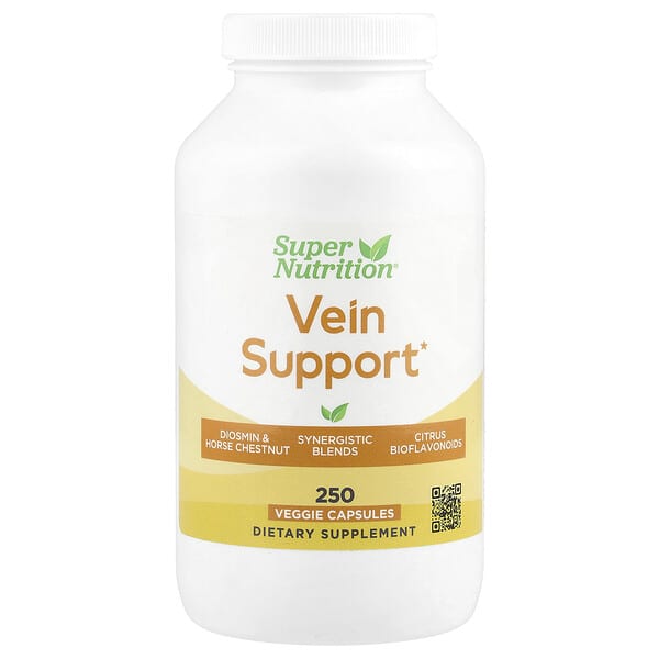 Super Nutrition, Vein Support with Diosmin, Butcher's Broom, Horse Chestnut, Bioflavonoids and Enzymes, 250 Veggie Capsules