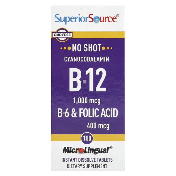 Superior Source, Cyanocobalamin B-12, B-6 & Folic Acid, 100 MicroLingual® Instant Dissolve Tablets