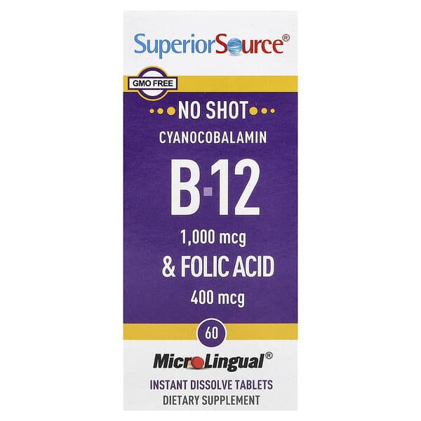 Superior Source, Cyanocobalamin B-12  & Folic Acid, 60 MicroLingual Instant Dissolve Tablets