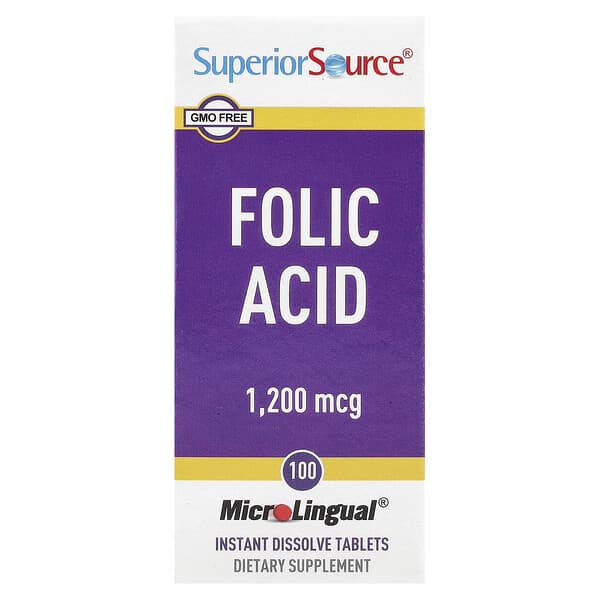 Superior Source, Folic Acid, 1,200 mcg, 100 MicroLingual® Instant Dissolve Tablets