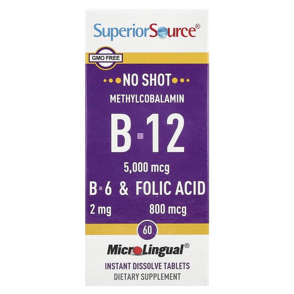 Superior Source, Methylcobalamin B-12, B-6 & Folic Acid, 60 MicroLingual® Instant Dissolve Tablets
