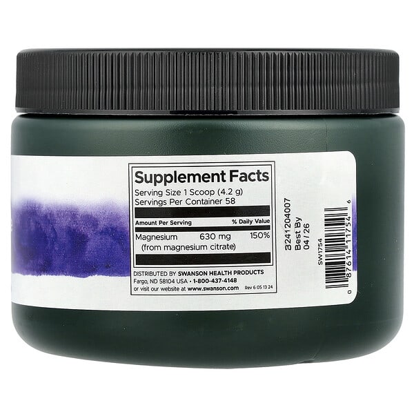 Alternative view of Swanson, 100% Pure Magnesium Citrate Powder, Unflavored, 8.6 oz (244 g)