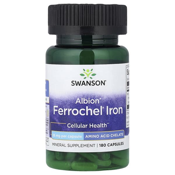 Swanson, Albion®, Ferrochel® Iron, 18 mg, 180 Capsules