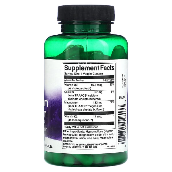 Alternative view of Swanson, Albion, Magnesium & Calcium with Vitamins D3 & K2, 90 Veggie Capsules
