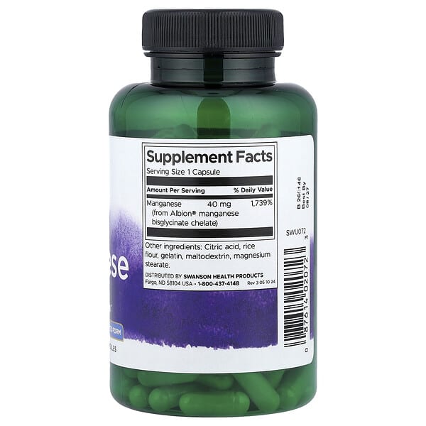 Alternative view of Swanson, Albion® Manganese, 40 mg, 180 Capsules