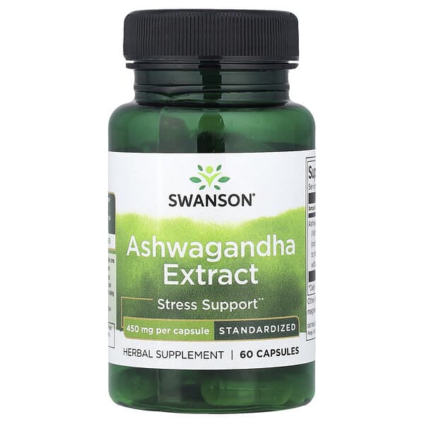 Swanson, Ashwagandha Extract, Standardized, 450 mg, 60 Capsules