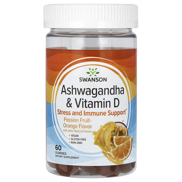 Swanson, Ashwagandha & Vitamin D, Passion Fruit-Orange, 60 Gummies 2 Swanson, Ashwagandha & Vitamin D, Passion Fruit-Orange, 60 Gummies