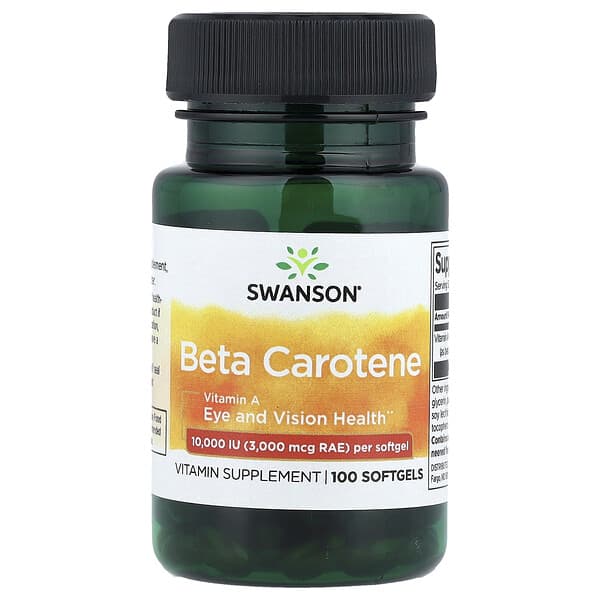 Swanson, Beta Carotene, 10,000 IU (3,000 mcg RAE), 100 Softgels 4 Swanson, Beta Carotene, 10,000 IU (3,000 mcg RAE), 100 Softgels
