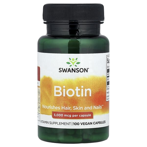 Swanson, Biotin, 5,000 mcg, 100 Vegan Capsules