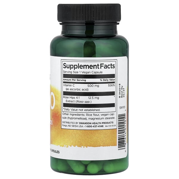 Alternative view of Swanson, C-500, Vitamin C With Rose Hips, 100 Vegan Capsules