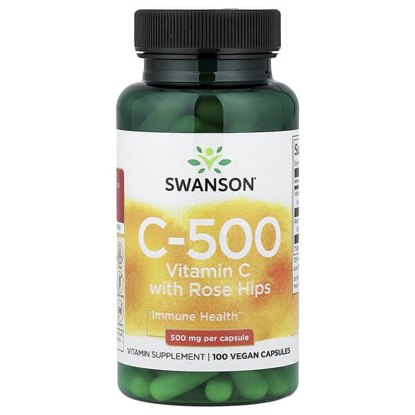 Swanson, C-500, Vitamin C With Rose Hips, 100 Vegan Capsules