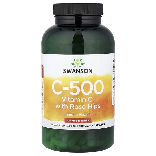 Swanson, C-500, Vitamin C with Rose Hips, 400 Vegan Capsules
