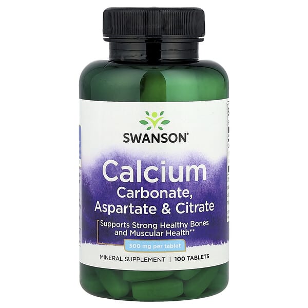 Swanson, Calcium Carbonate, Aspartate & Citrate, 500 mg, 100 Tablets