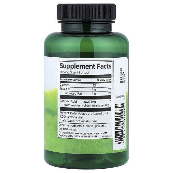 Alternative view of Swanson, Caprylic Acid, 600 mg, 60 Softgels