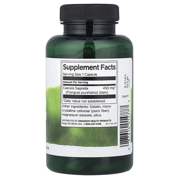 Alternative view of Swanson, Cascara Sagrada, 450 mg, 100 Capsules