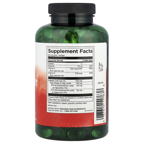 Alternative view of Swanson, Cod Liver Oil, 250 Softgels