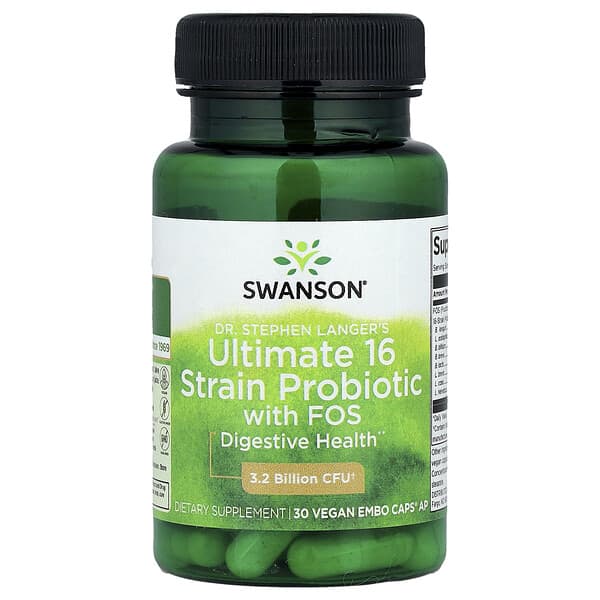 Swanson, Dr. Stephen Langer's Ultimate 16 Strain Probiotic with FOS, 30 Vegan EMBO Caps® AP