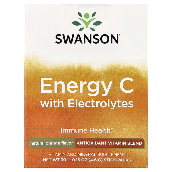 Swanson, Energy C with Electrolytes, Natural Orange, 30 Stick Packs, 0.16 oz (4.6 g) Each