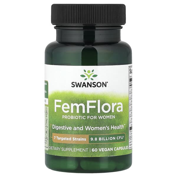 Swanson, FemFlora, Probiotic For Women, 9.8 billion CFU, 60 Vegan Capsules