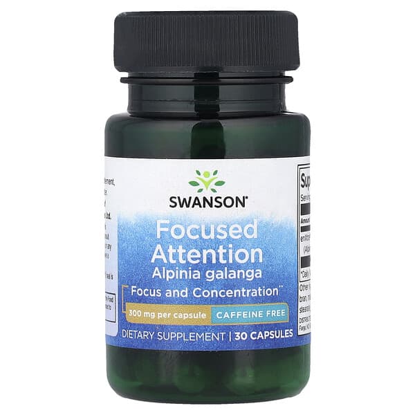 Swanson, Focused Attention Alpinia Galanga, Caffeine Free, 300 mg, 30 Capsules